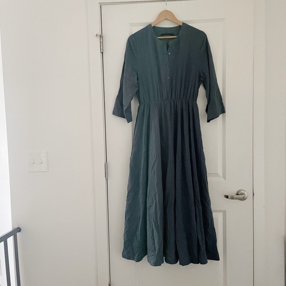 Jenni Kayne Seersucker Stripe Button Front Shirt Maxi Dress Ink Pockets - Picture 4 of 11